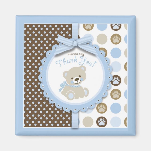 Boy Teddy Bear Thank You Square Magnet (Front)