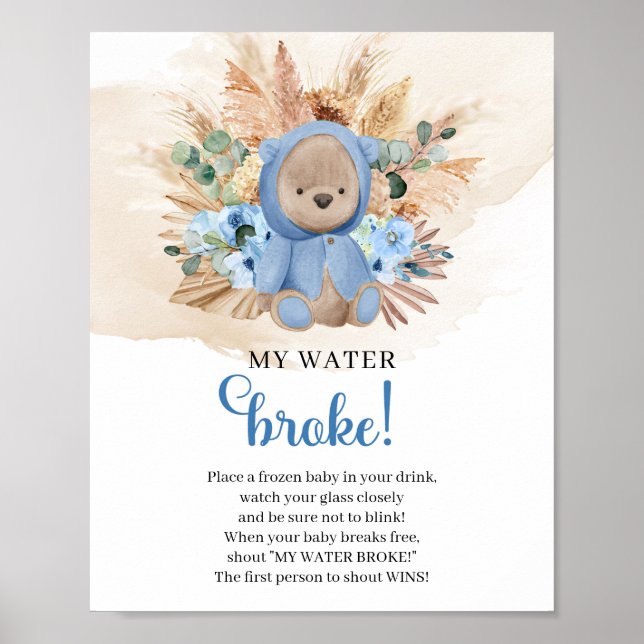 Boy Teddy bear tropical My Water Broke game sign (Front)