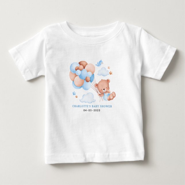 Boy Teddy Bear “We Can Bearly Wait” Baby Shirt (Front)