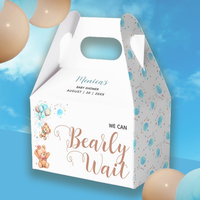 Boy Teddy Bear We Can Bearly Wait Baby Shower Favour Box (Boy Teddy Bear We Can Bearly Wait Baby Shower Favor Box)
