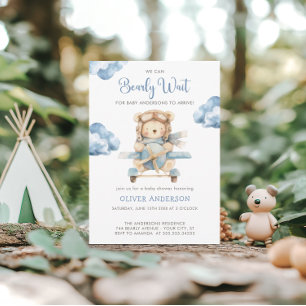 Boy Teddy Bear We Can Bearly Wait Baby Shower Invitation