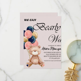 Boy Teddy Bear We Can Bearly Wait Thank You Card