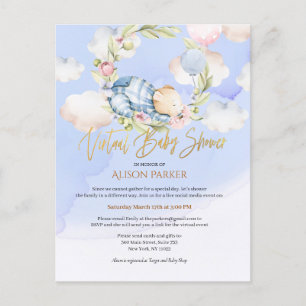 Boy Teddy Bear Woodland Virtual Baby Shower Invita Postcard