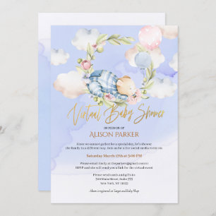 Boy Teddy Bear Woodland Virtual Baby Shower Invitation