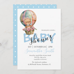 Boy Teddy Bearly Wait Hot Air Balloon Blue Announcement