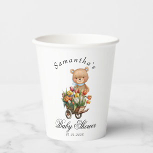 Boy Teddy Rustic Floral Baby Shower Paper Cups