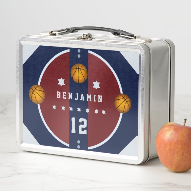 Boy Teen Coach Basketball Sports Red White Blue Metal Lunch Box (In Situ)