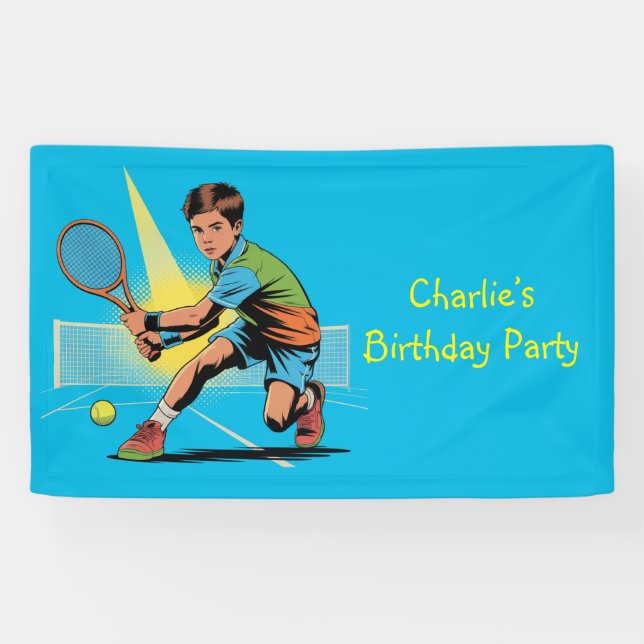Boy Tennis Birthday Party Banner (Horizontal)
