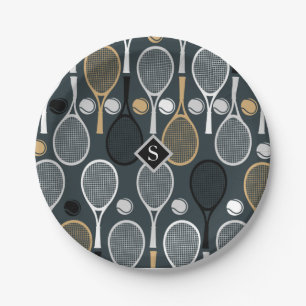 Boy Tennis Coach Birthday Party Minimalist Racket  Paper Plate