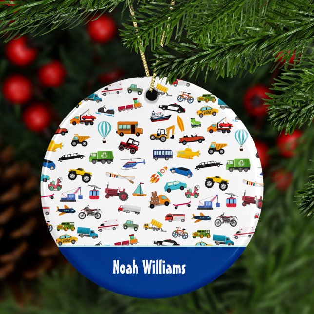 Boy Things That Move Vehicle Cars Kid Christmas Ceramic Ornament (Creator Uploaded)