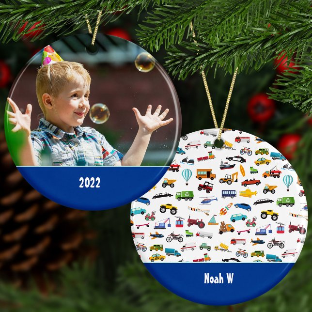 Boy Things That Move Vehicle Cars Photo Christmas Ceramic Ornament (Creator Uploaded)