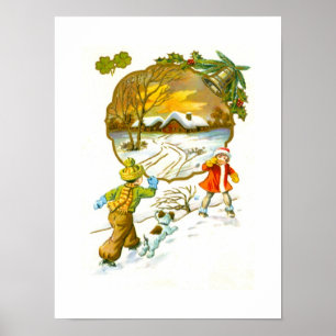 Boy throwing a snowball poster