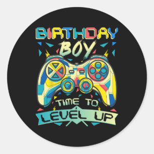 Boy Time To Level Up Video Game Birthday Gamer Boy Classic Round Sticker