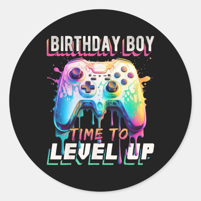 Boy Time To Level Up Video Game Birthday Party Boy Classic Round Sticker (Front)