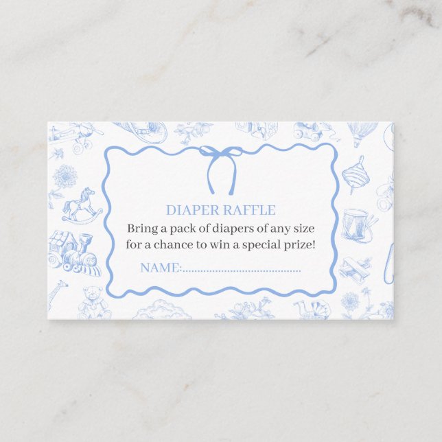 Boy Toile De Jouy Blue Baby Shower diaper card (Front)