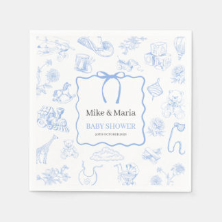 Boy Toile De Jouy Blue Baby Shower Napkin