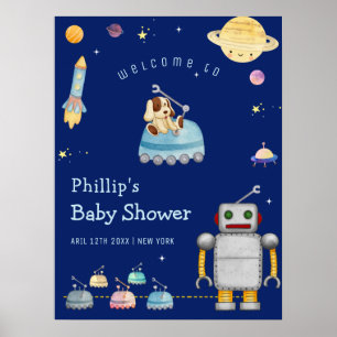 Boy Toys Robot Outer Space Baby Shower Welcome Poster