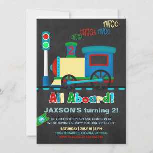 Boy train 2nd second birthday invitation. invitation