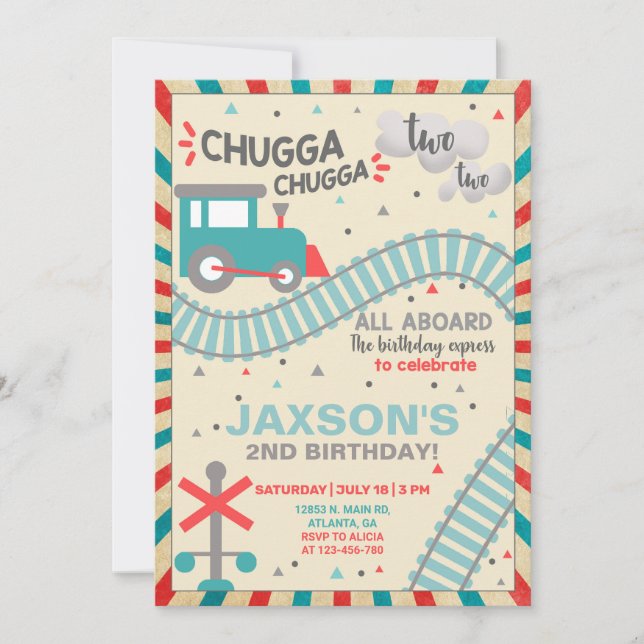 Boy train 2nd second birthday invitation. invitation (Front)