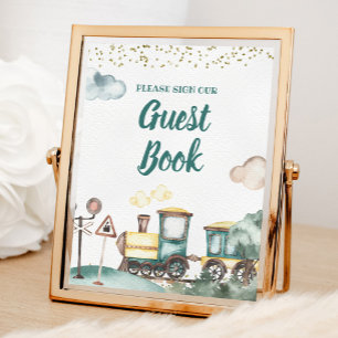 Boy Train Birthday Guest Book Sign