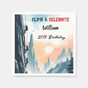 Boy Tree Fun Cliff Rock Climbing 21st Birthday Napkin