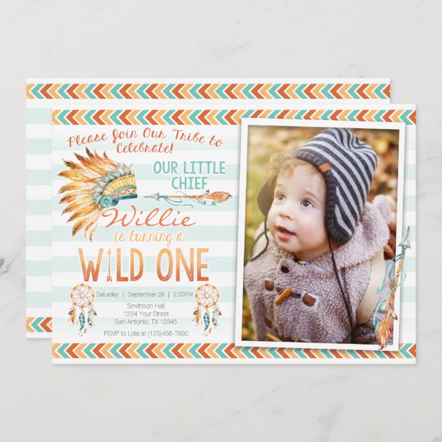 Boy Tribal Boho 1st Wild One Birthday Invitation (Front/Back)