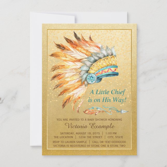 Boy Tribal Headdress Little Chief Boho Baby Shower Invitation (Front)