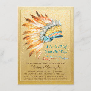 Boy Tribal Headdress Little Chief Boho Baby Shower Invitation