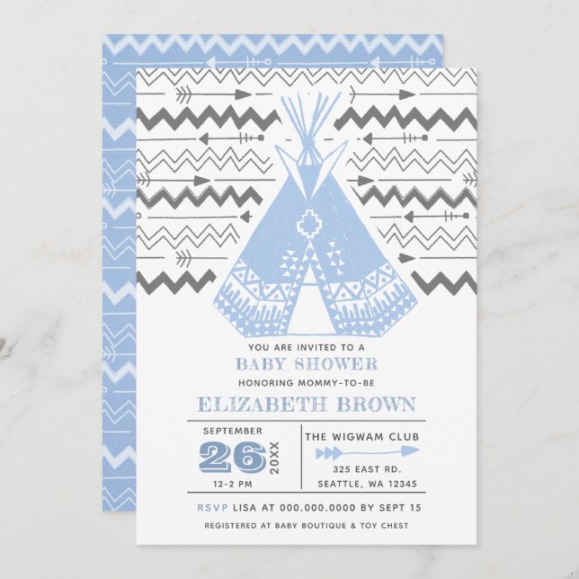 Boy Tribal TeePee Baby Shower Invitations (Front/Back)