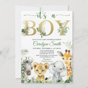 Boy Tropical Jungle Animals Baby Shower Invitation