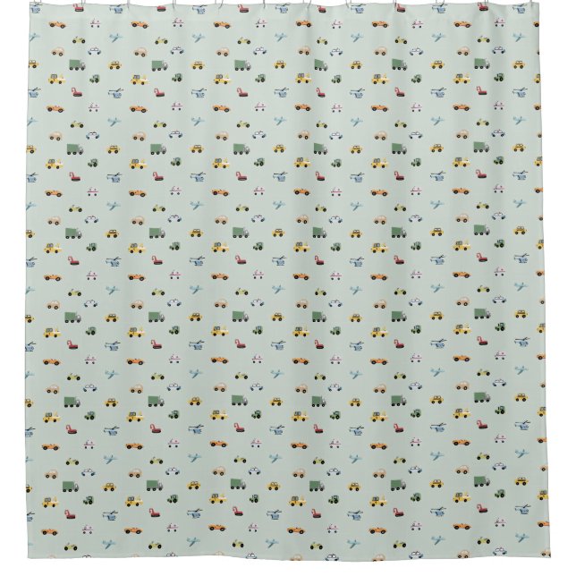 Boy truck, vehicle pattern shower curtain (Front)