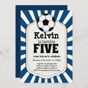 boy turning FIVE Soccer Ball Invitation
