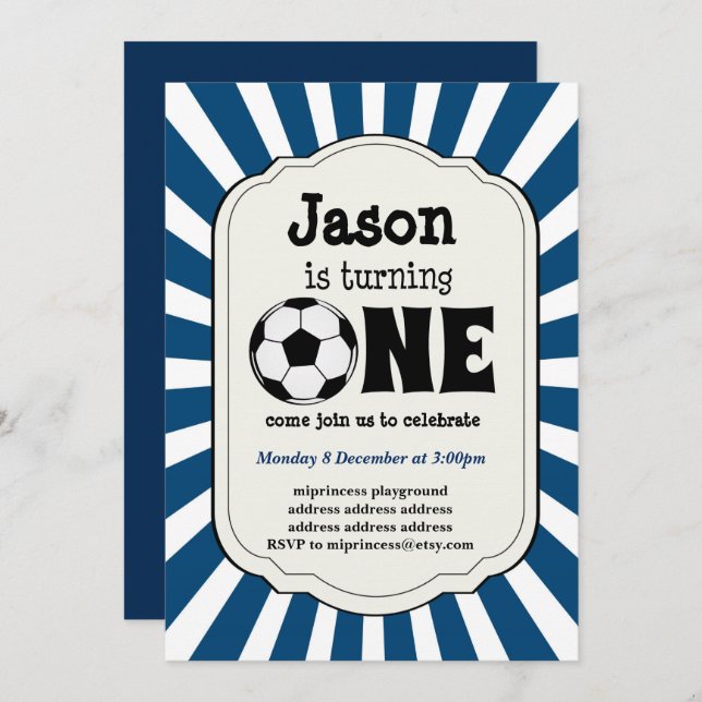 boy turning ONE  Soccer Ball  Invitation (Front/Back)