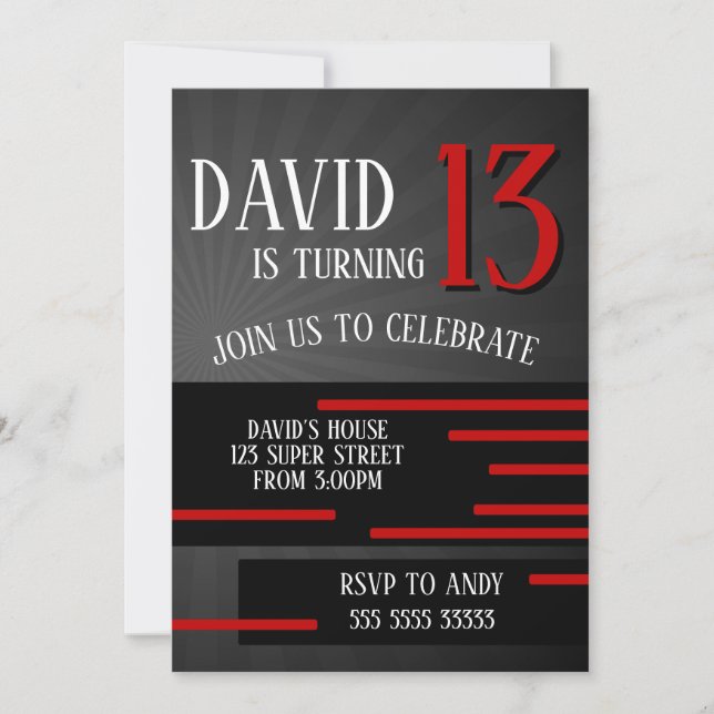 Boy Tween Teen Birthday Modern Simple Red Invitation (Front)