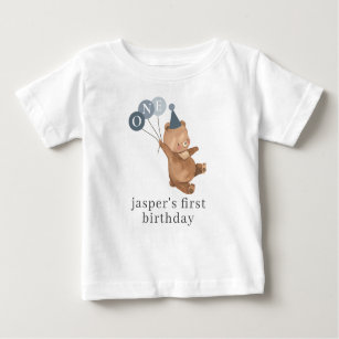 Boy Twin (Left) - Bear Party Hat - 1st Birthday Baby T-Shirt