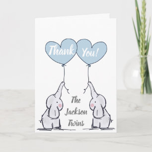 Boy Twins Baby Elephant Thank You Card
