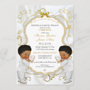 Boy Twins Baptism Christening Communion Ethnic Invitation