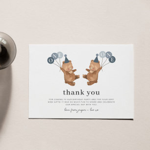 Boy Twins - Bears Party Hats - Thank You Card