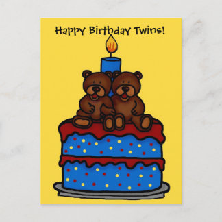 boy twins on birthday cake postcard