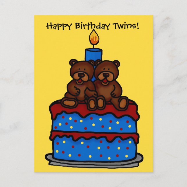 boy twins on birthday cake postcard (Front)