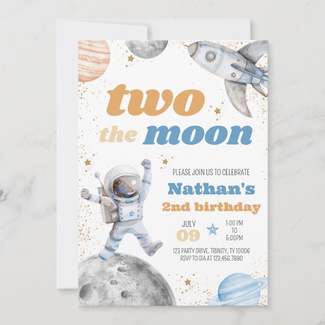 Boy Two the Moon Birthday Invitation (Front)