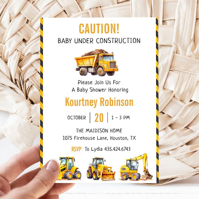 Boy Under Construction Baby Shower Party Invitation (Creator Uploaded)