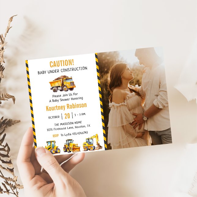 Boy Under Construction Baby Shower Party Photo  Invitation (Creator Uploaded)
