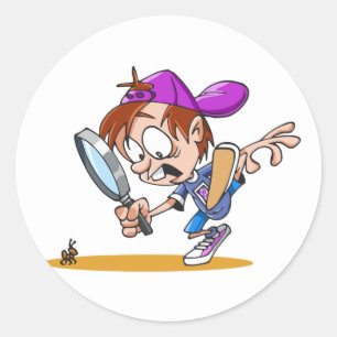Boy Using A Magnifying Glass Stickers
