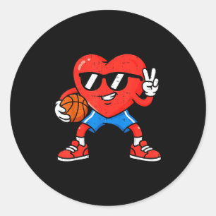 Boy Valentines Day Tee Funny Heart Basketball Wome Classic Round Sticker