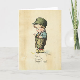 Boy Valentines Day Vintage Cute Birds Illustration Holiday Card