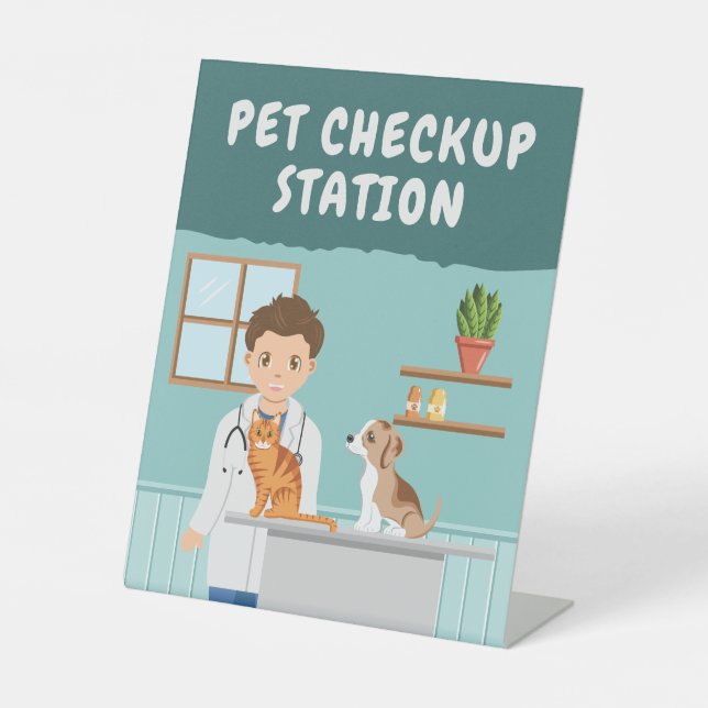 Boy Vet Pet Checkup Station Kids' Pretend Play Pedestal Sign (Front)
