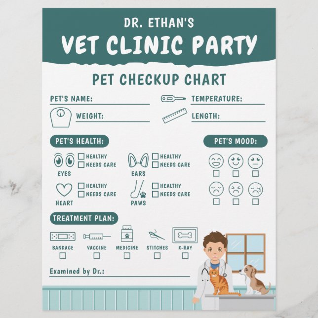 Boy Vet Pretend Pet Checkup Chart Kids' Activity Custom Letterhead (Front)