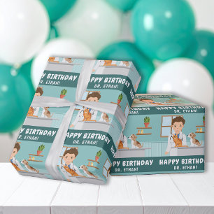 Boy Veterinarian Animal Hospital Happy Birthday Wrapping Paper