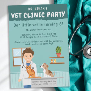 Boy Veterinarian Vet Animal Clinic Kids’ Birthday Invitation
